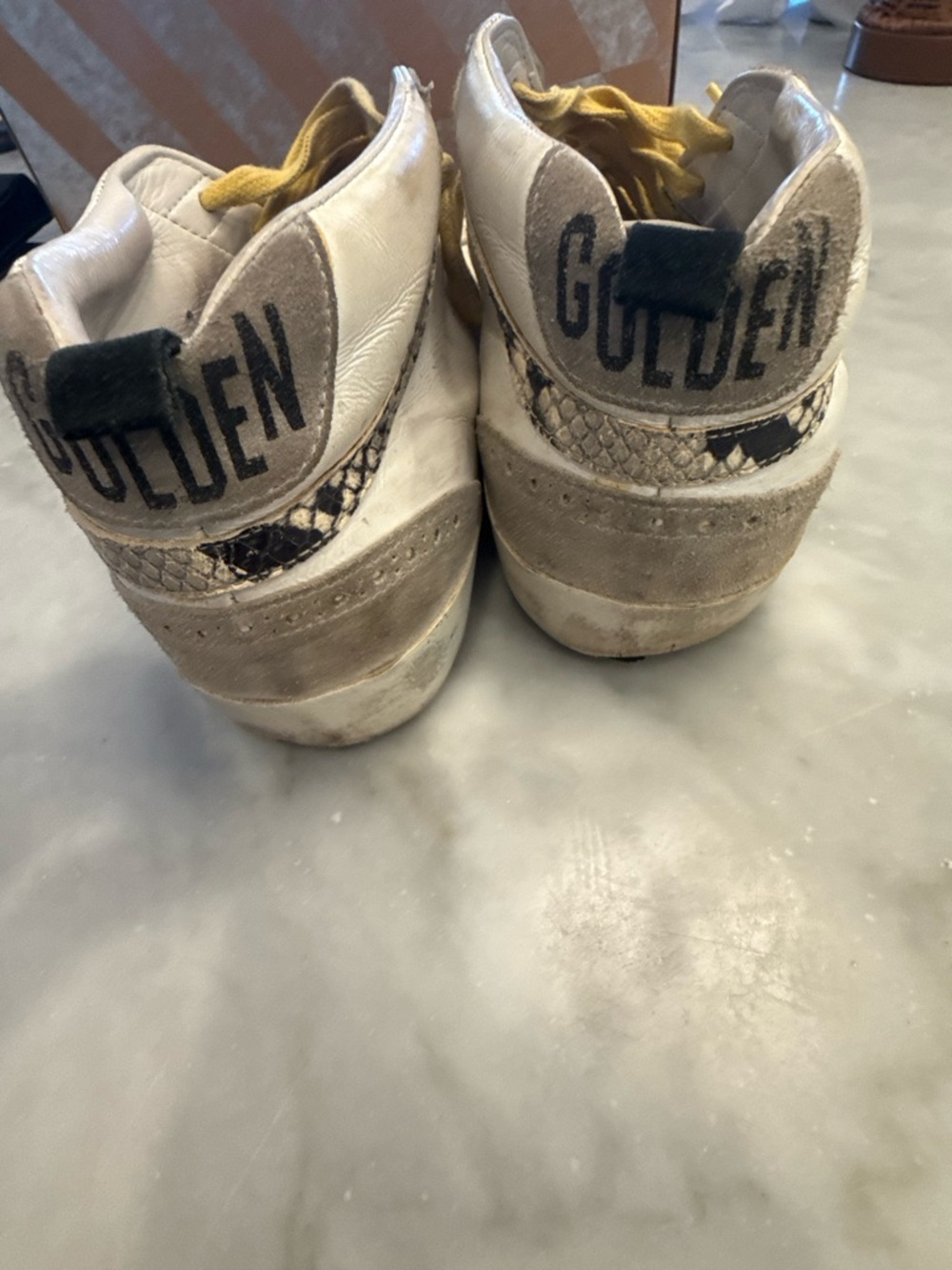 100% Authentic Golden Goose White, Gray and Yellow Sneakers w/ Yellow Laces - Picture 4 of 16